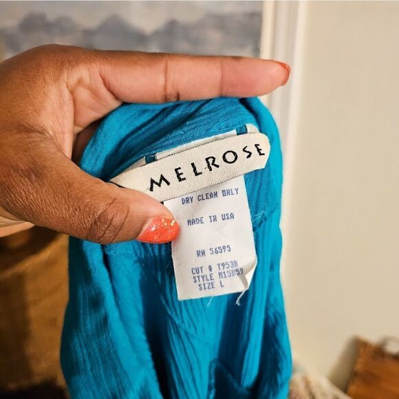 Vtg Melrose Rayon Blend Teal Ribbed Button Front Casual Blouse. - Picture 10 of 13